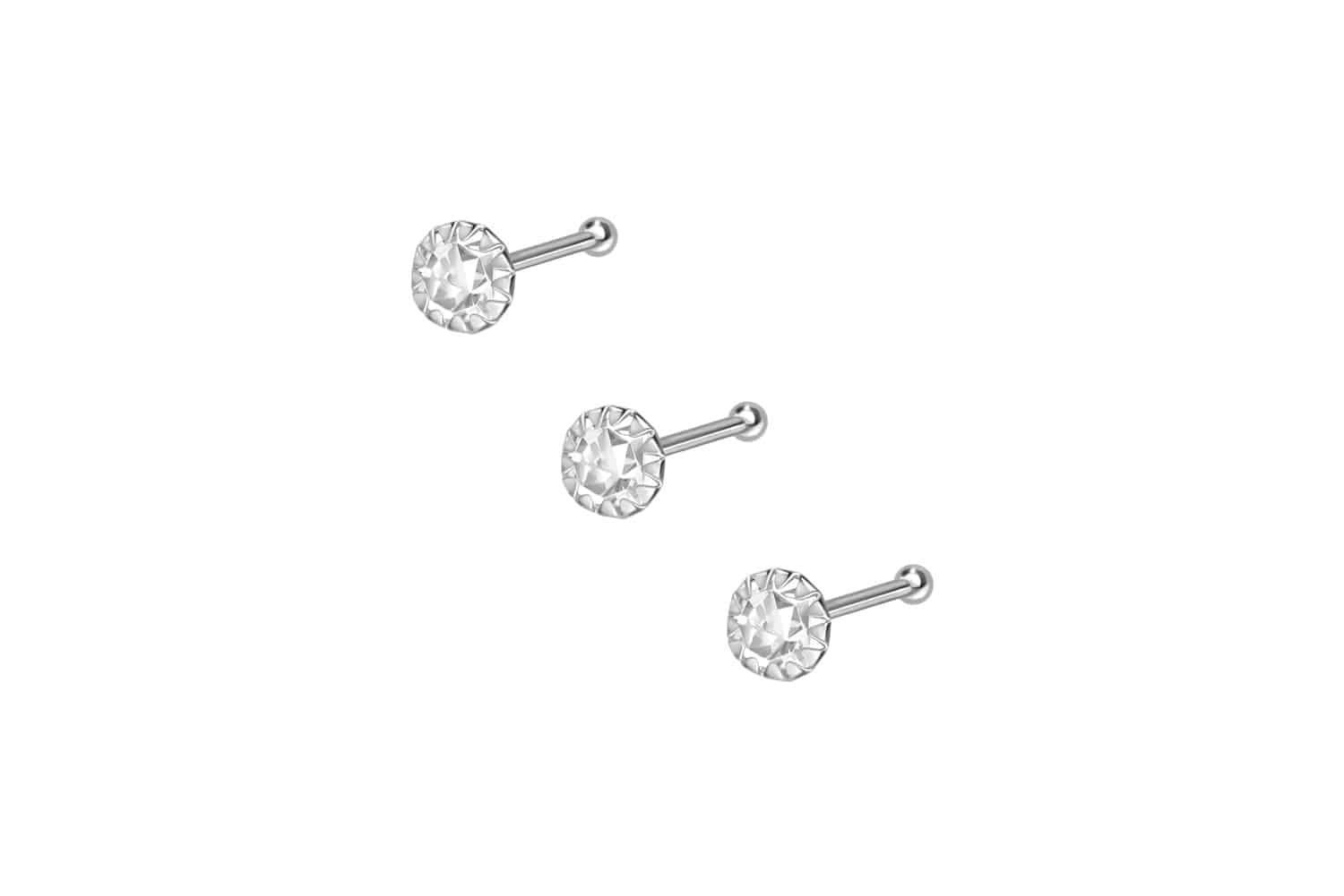 SET 925er Silber Nasenstecker Pin EINGEFASSTER KRISTALL